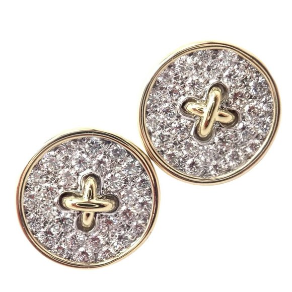 Rare! Authentic Tiffany & Co 18k Yellow Gold Diamond Signature Button Earrings - Picture 1 of 7